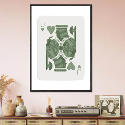 Minimalist Jack of Hearts Poker Card Print - Mounted Framed Eco-Friendly Art with Wood Frame - Vibrantwalls