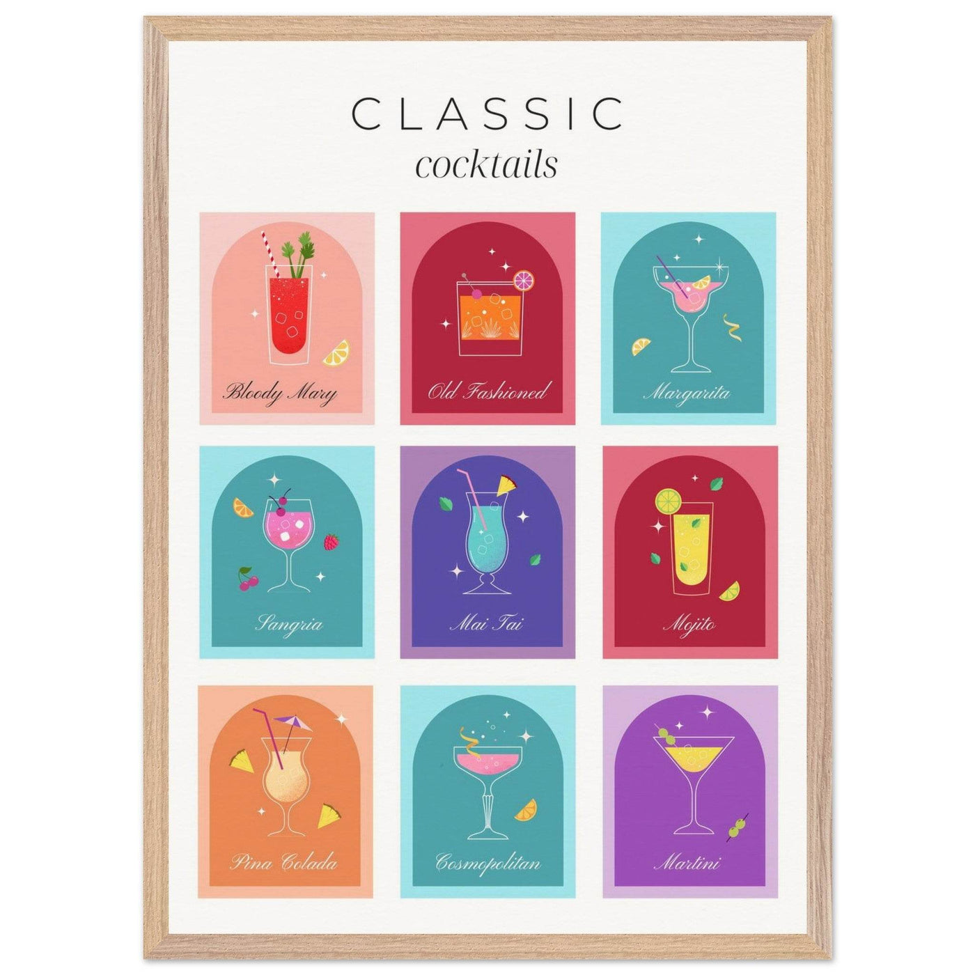 Classic Cocktails Set Nine Drink Recipes - Vibrantwalls