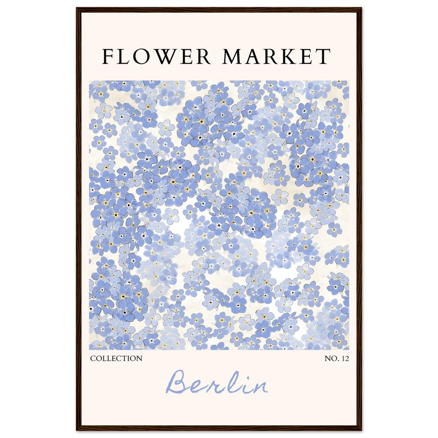 Forget-Me-Not Bloom Framed Poster – Gentle Blue Floral Art Print | Berlin Collection | Ready-to-Hang Wall Art - Vibrantwalls