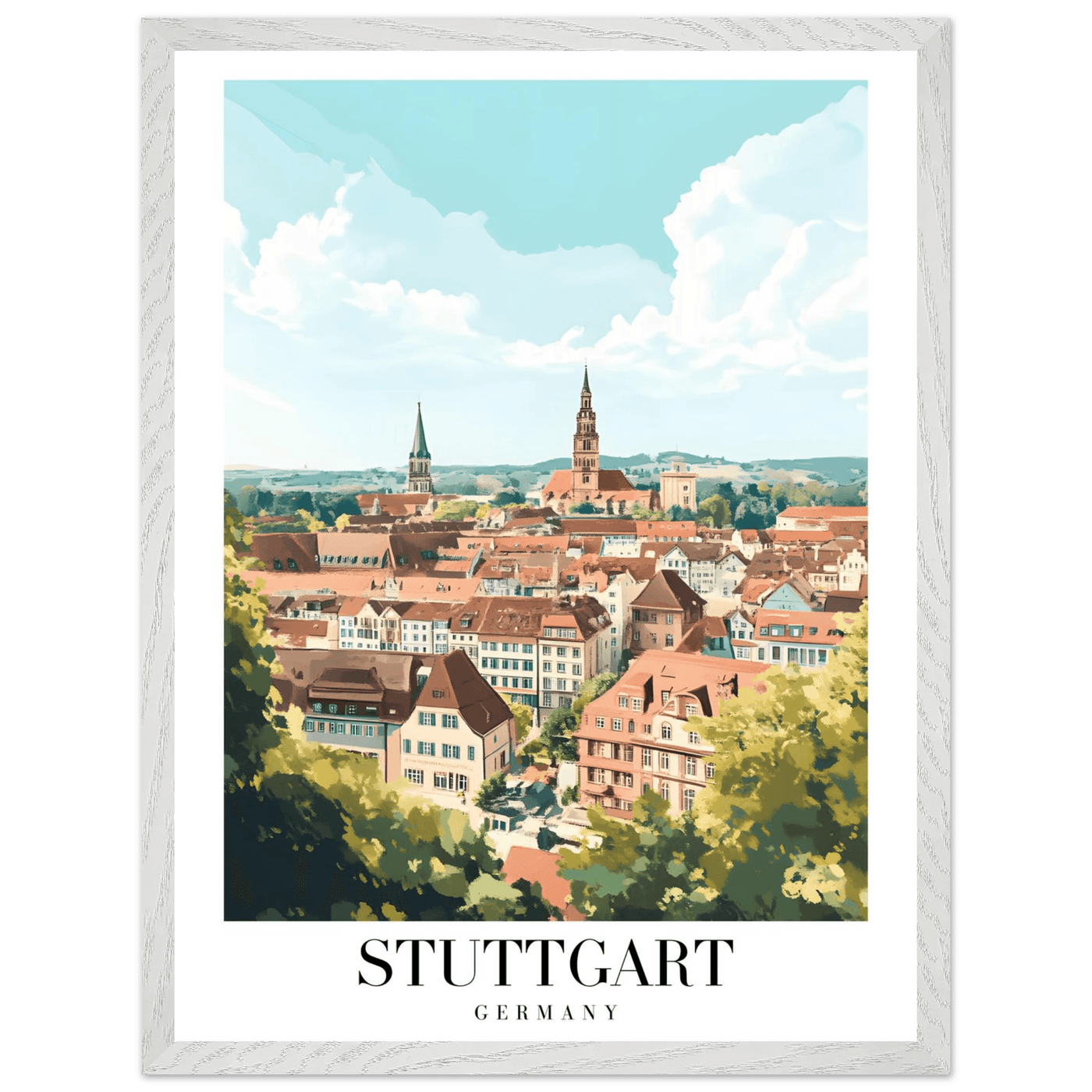 Stuttgart Germany Framed Poster – Vintage European Cityscape Wall Art with Customizable Wooden Frame - Vibrantwalls