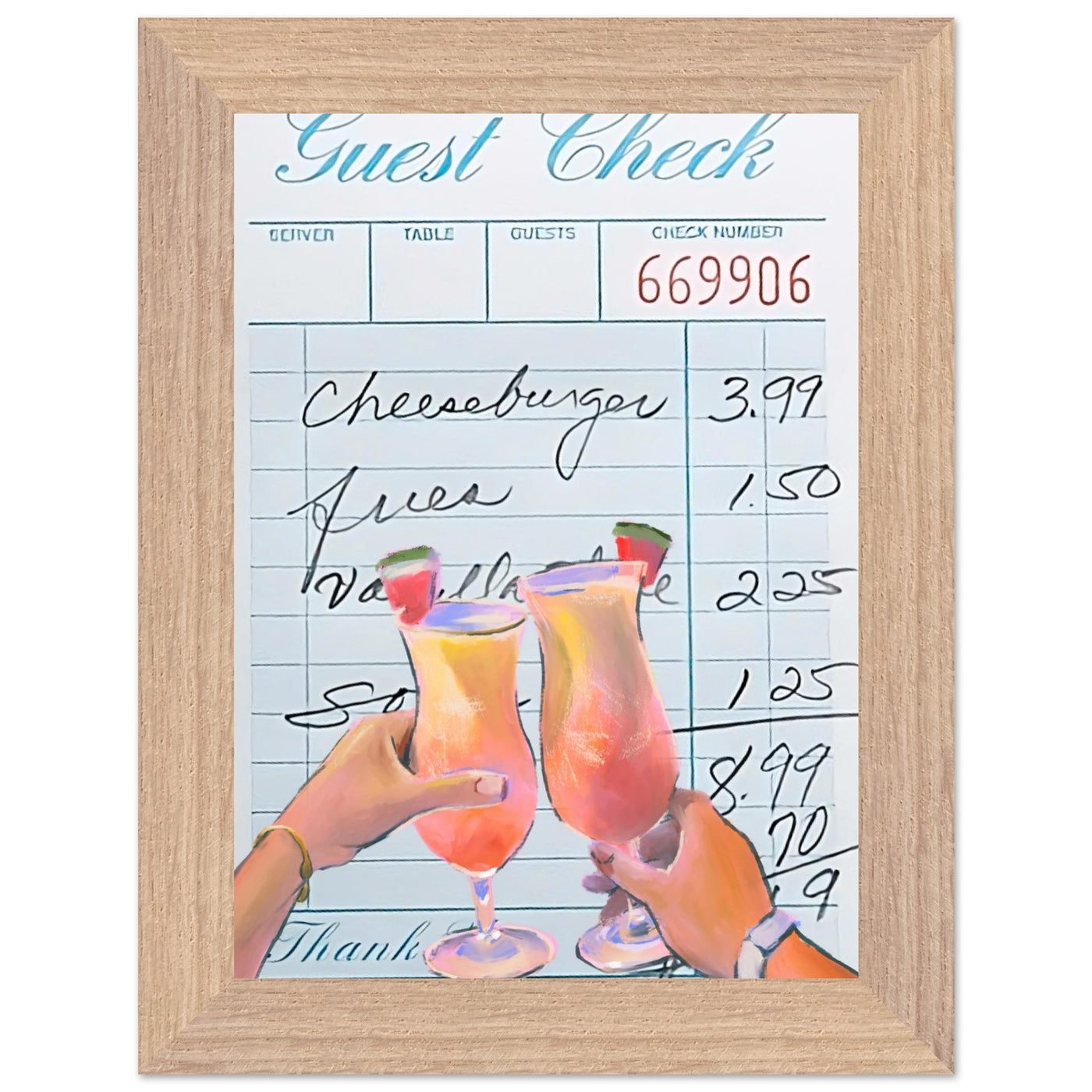 Retro Diner Cocktail "Guest Check" 13x18 cm 5x7″ Wood frame Ready-to-hang Vibrantwalls