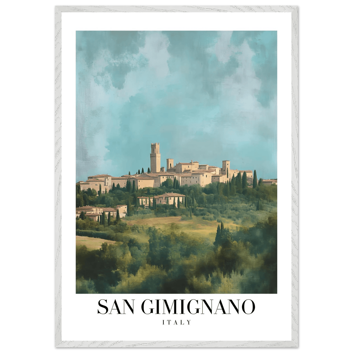 San Gimignano Italy Framed Poster – Vintage Tuscan Countryside Wall Art with Wooden Frame - Vibrantwalls