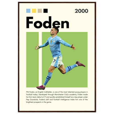 Phil Foden Manchester City Football Legend Poster 70x100 cm 28x40″ Dark wood frame Vibrantwalls