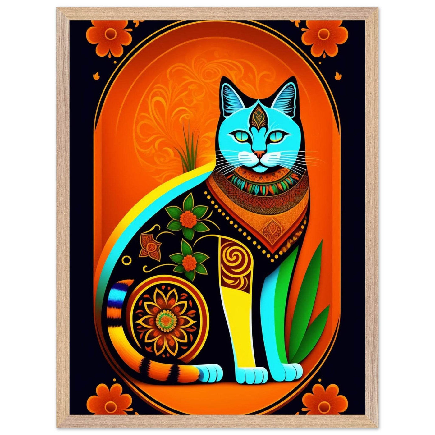 Boho Chic Cat Art - Vibrantwalls