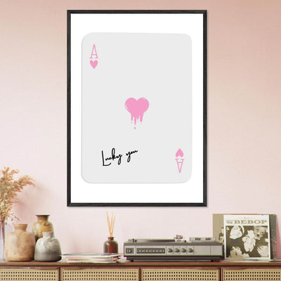 Lucky You - Ace of Hearts Drip Pink Print - Mounted Framed Poster Art with Eco-Friendly Wood Frame - Vibrantwalls