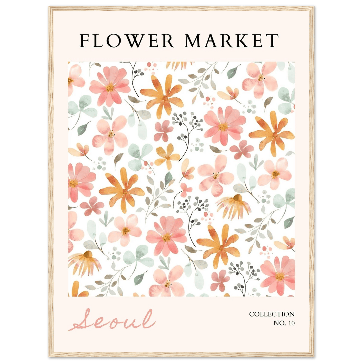 Seoul Flower Market Framed Poster – Delicate Watercolor Blooms & Botanical Art Print | Ready-to-Hang - Vibrantwalls