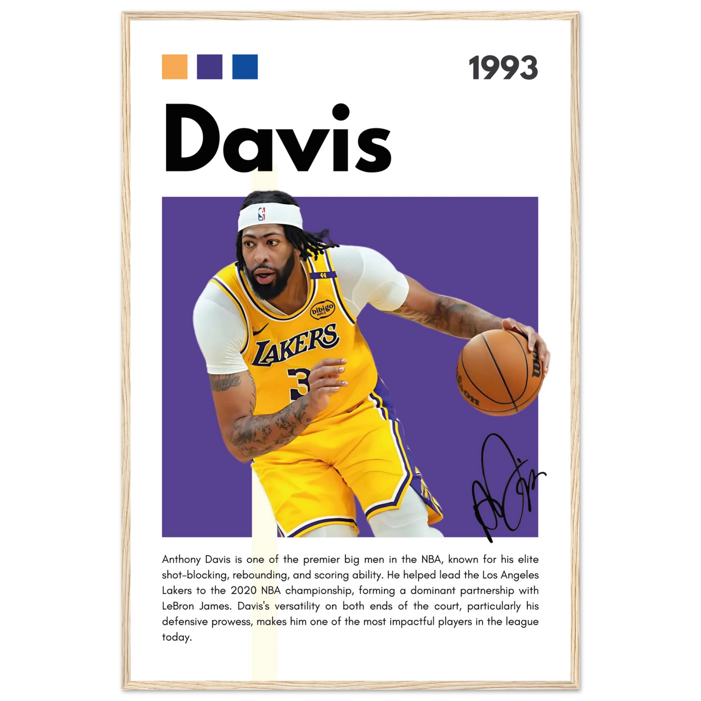 Anthony Davis Lakers Modern Basketball Art Print 60x90 cm 24x36″ Wood frame Vibrantwalls