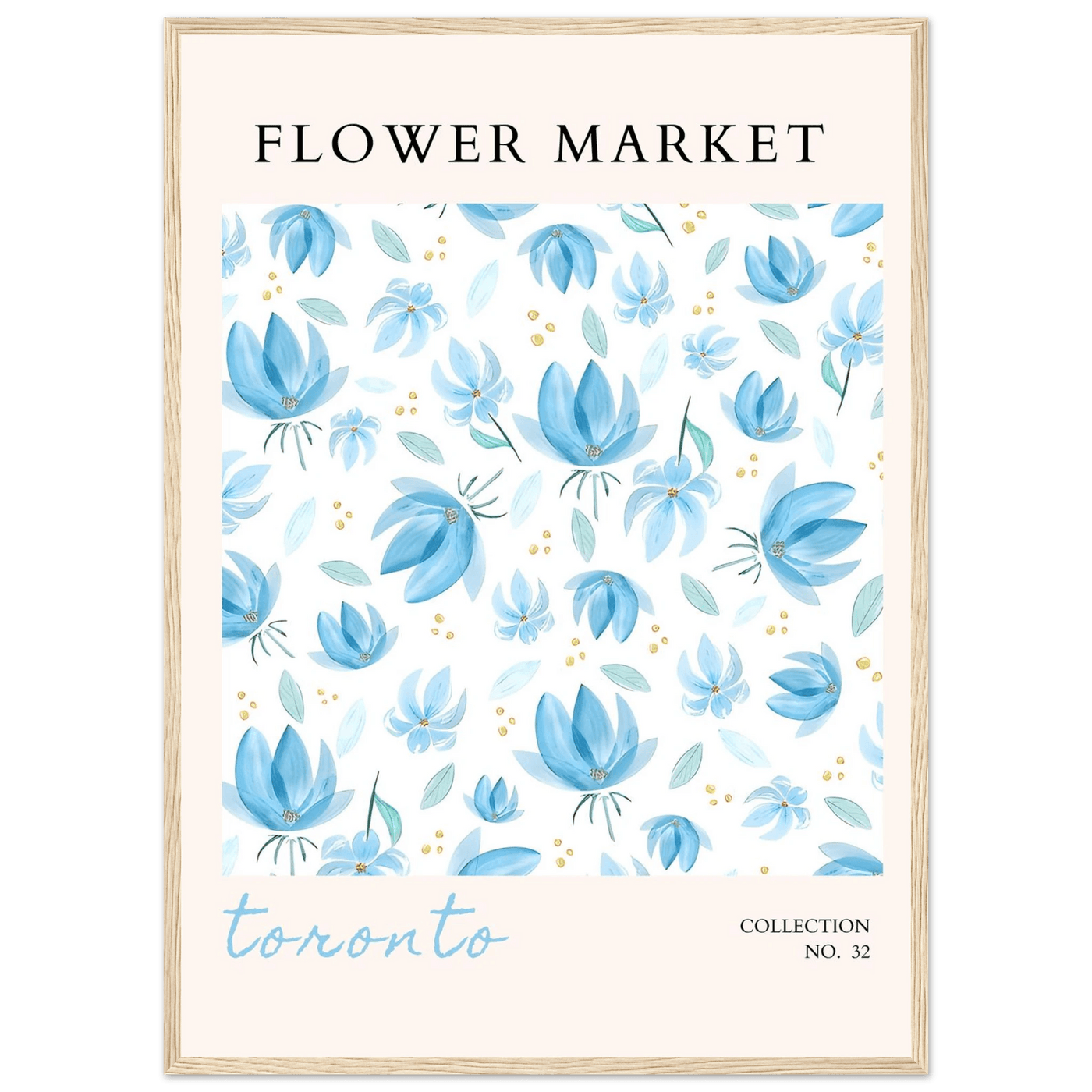 Toronto Flower Market Wall Art – Delicate Blue Floral & Gold Dot Prints | Framed & Ready-to-Hang - Vibrantwalls