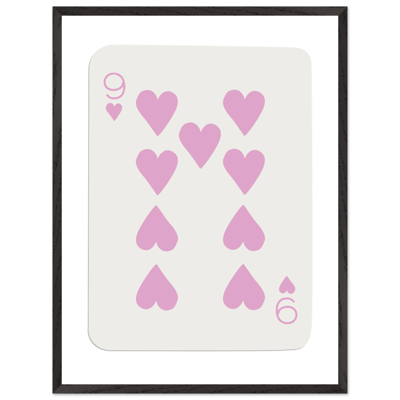 Nine of Hearts - Pink Poker Card Print - Mounted Framed Poster Art, Eco-Friendly Wood Frame - Vibrantwalls