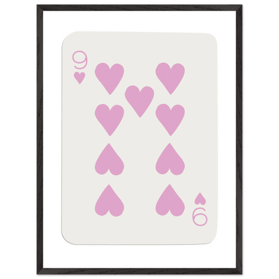 Nine of Hearts - Pink Poker Card Print - Mounted Framed Poster Art, Eco-Friendly Wood Frame - Vibrantwalls
