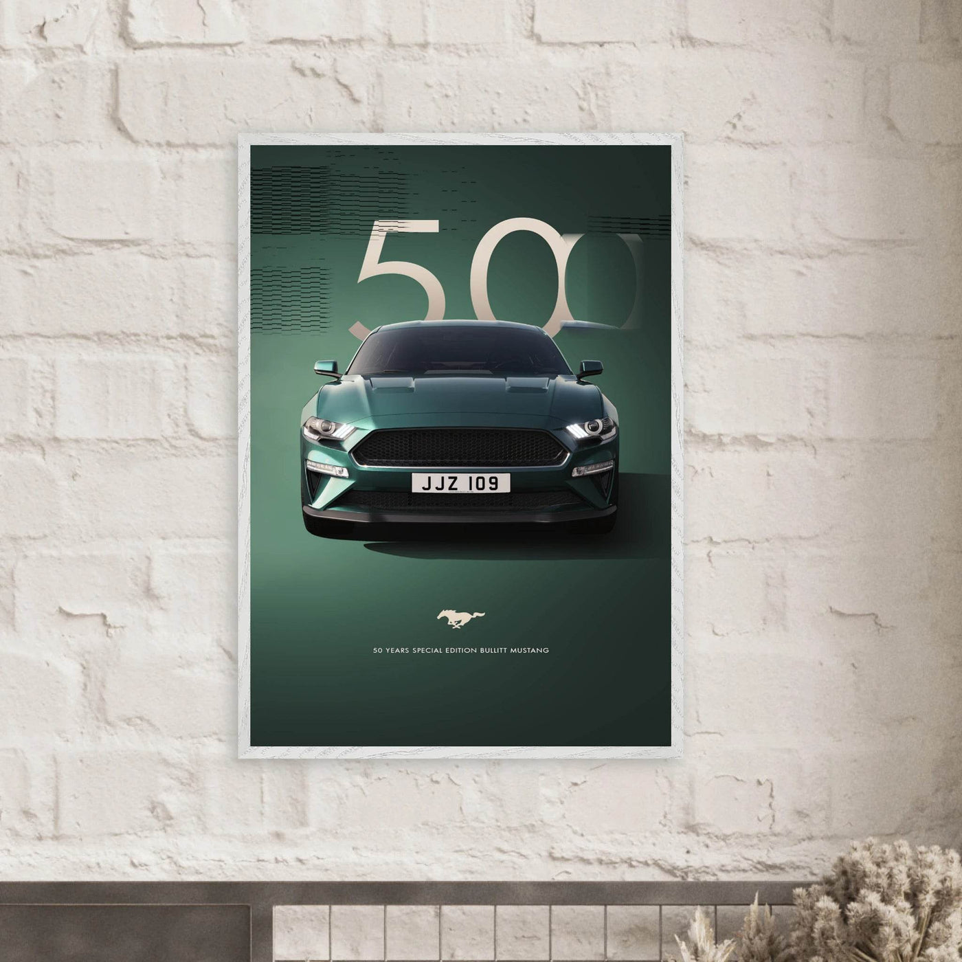 1968 Bullitt Mustang GT - 50th Anniversary Framed Poster | Iconic Dark Highland Green, Ready-to-Hang Wall Art - Vibrantwalls
