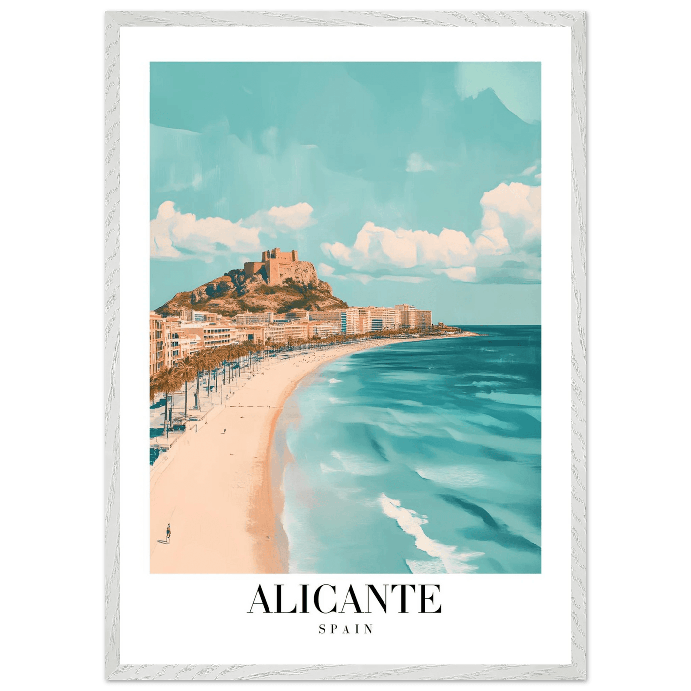 Alicante Spain Framed Poster – Vintage Coastal Wall Art with Azure Blues & Sandy Hues - Vibrantwalls