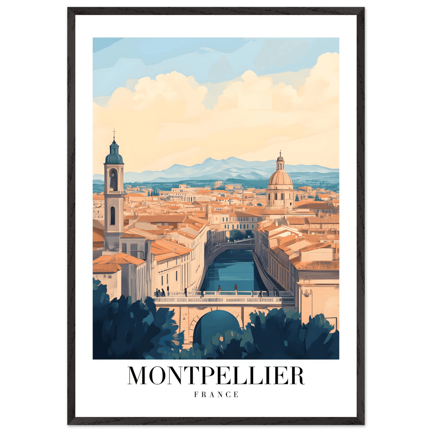 Montpellier France Framed Poster – Vintage Travel Wall Art with Wooden Frame - Vibrantwalls