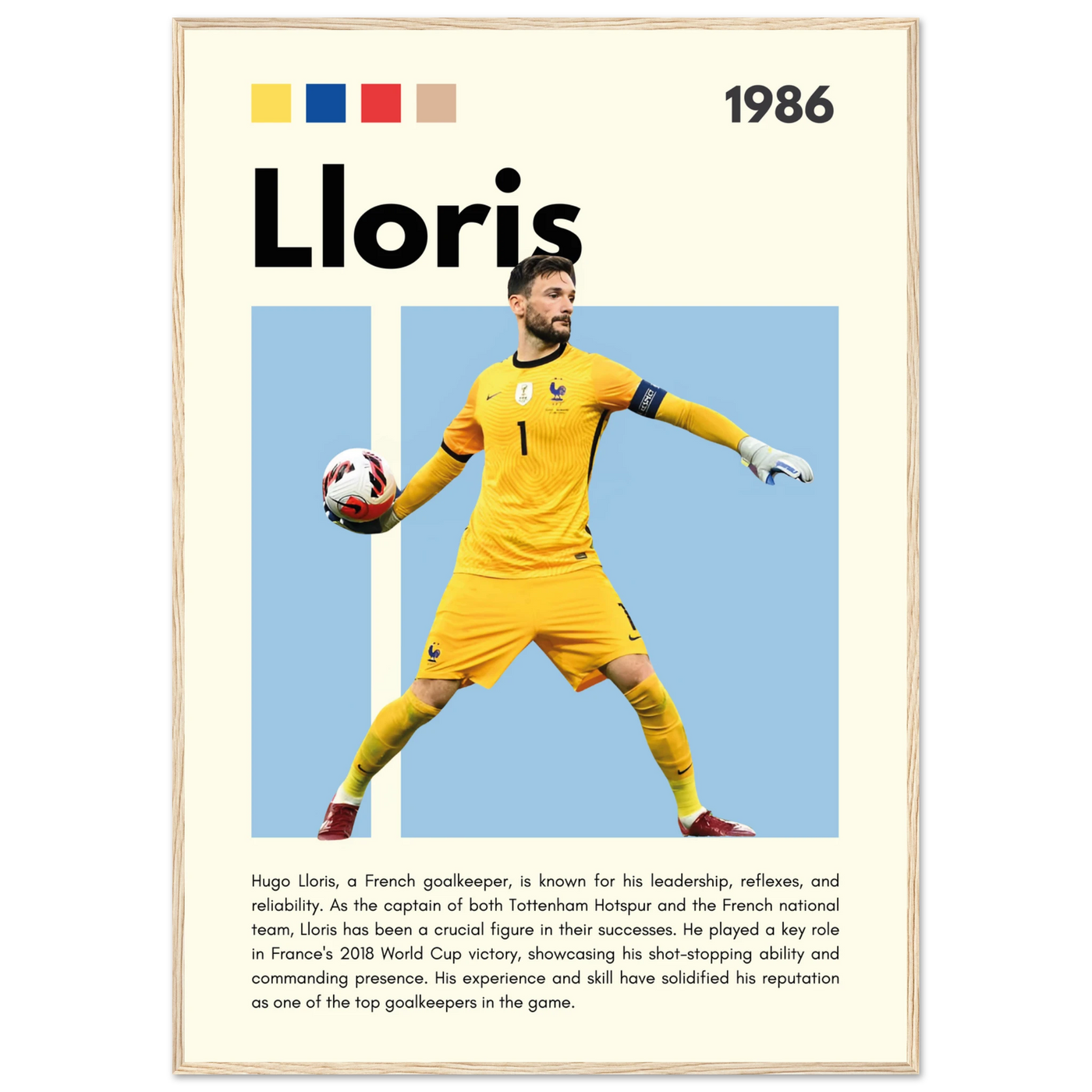 Hugo Lloris France Goalkeeper Football Poster 70x100 cm 28x40″ Wood frame Vibrantwalls
