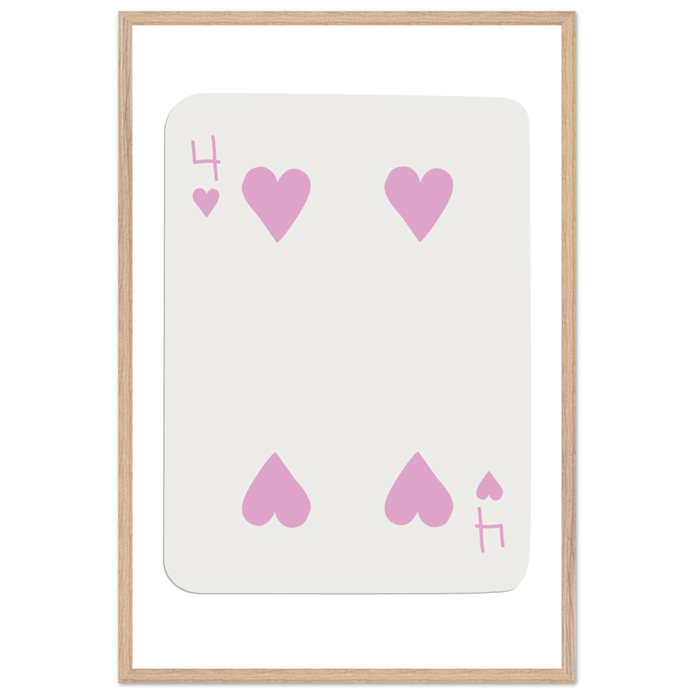 Four of Hearts Pastel Pink - Mounted Framed Poker Card Art, Eco-Friendly Wood Frame in Custom Sizes - Vibrantwalls