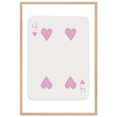 Four of Hearts Pastel Pink - Mounted Framed Poker Card Art, Eco-Friendly Wood Frame in Custom Sizes - Vibrantwalls