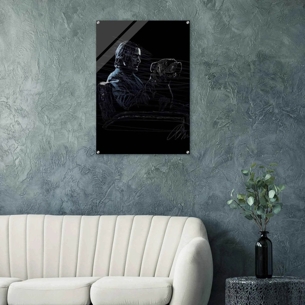John Wick Dog Wall Decor – Abstract Acrylic Print, Modern Line Art, Glossy Finish, Iconic Duo Wall Decor - Vibrantwalls