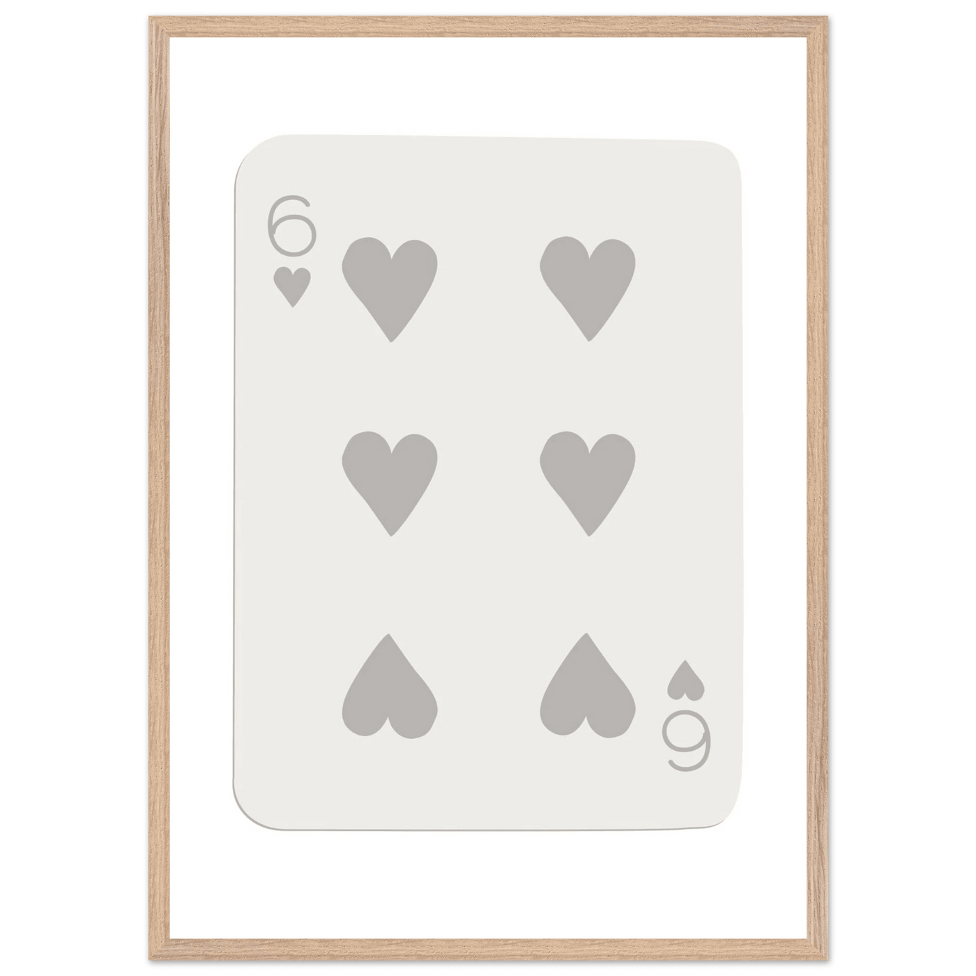 Minimalist Six of Hearts Card Print - Framed Poster Art with Eco-Friendly Wood Frame - Perfect for Modern Decor - Vibrantwalls