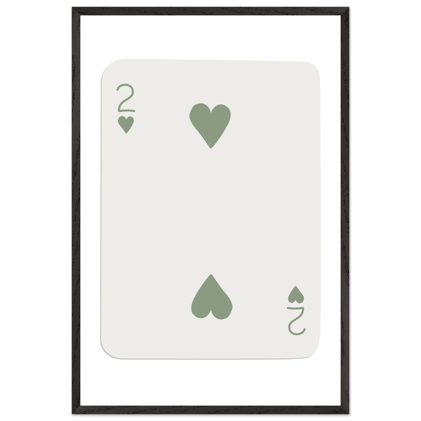 Minimalist Two of Hearts Poker Card Print - Sage Green & Cream Framed Art for Modern Decor, Eco Wood Frame - Vibrantwalls