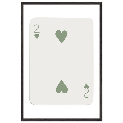 Minimalist Two of Hearts Poker Card Print - Sage Green & Cream Framed Art for Modern Decor, Eco Wood Frame - Vibrantwalls