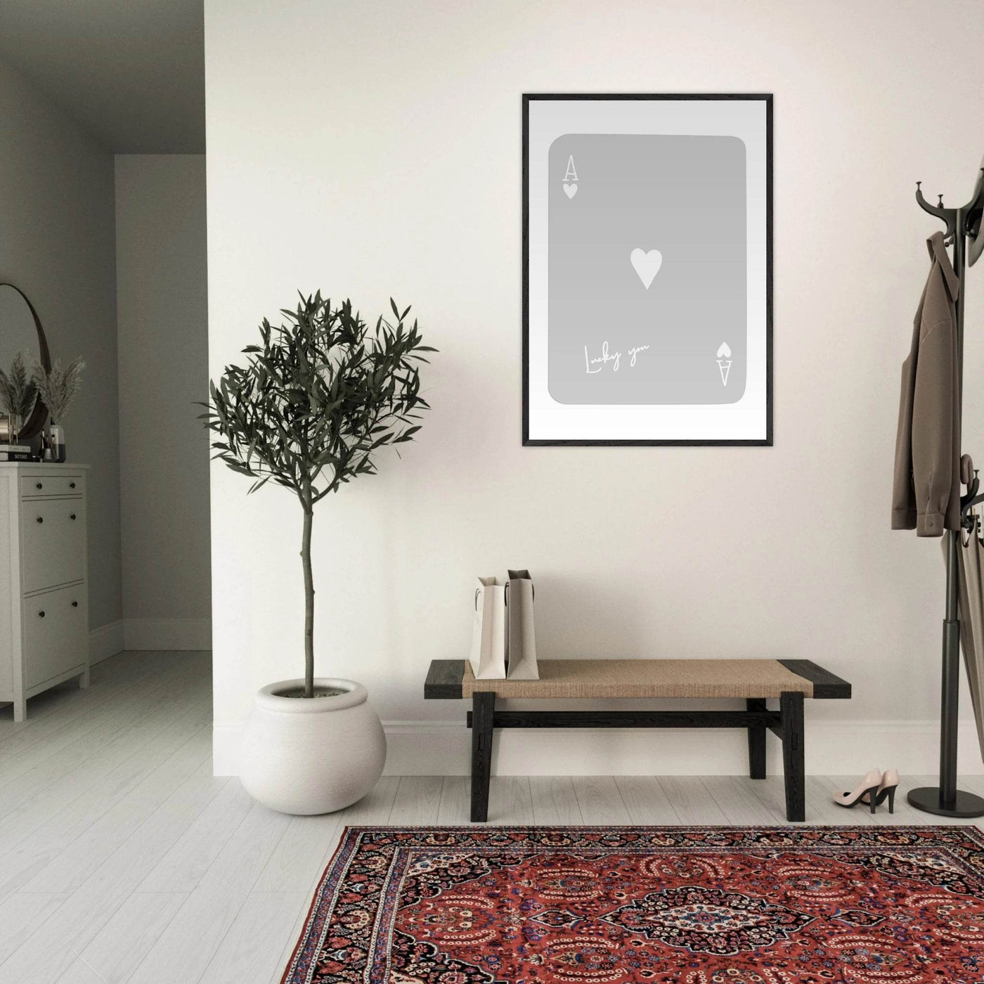 Lucky You Ace of Hearts Poker Card Art Print - Minimalist Framed Poster, Eco-Friendly Wood Frame - Vibrantwalls