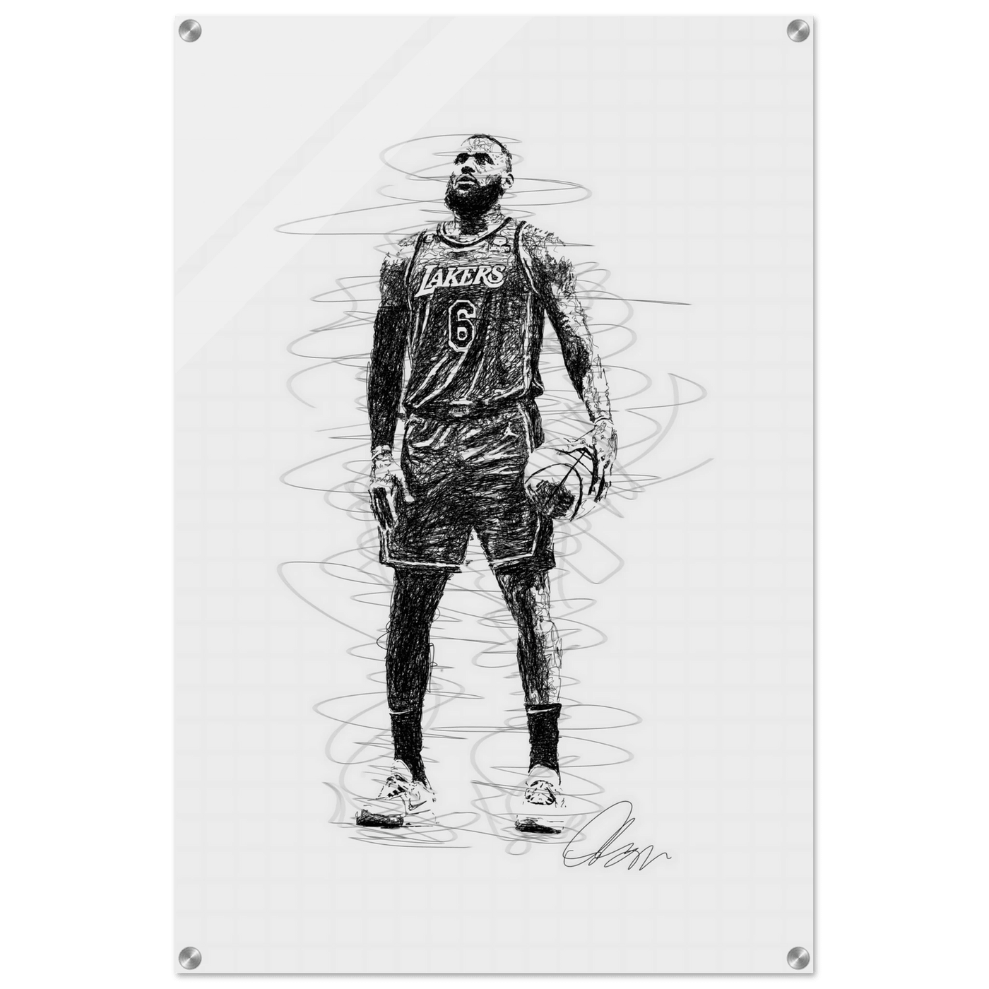 LeBron James Wall Art – Dynamic, Modern NBA Sketch Acrylic Print for Sports Fans - Vibrantwalls