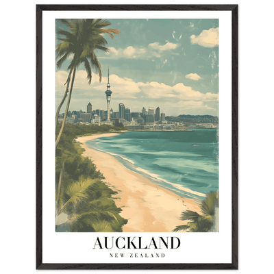 Auckland New Zealand Framed Poster – Vintage Coastal City Travel Wall Art with Wooden Frame Options - Vibrantwalls