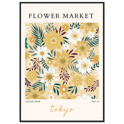 Tokyo Flower Market Framed Poster – Botanical Golden & White Floral Print | Ready-to-Hang Wall Art - Vibrantwalls