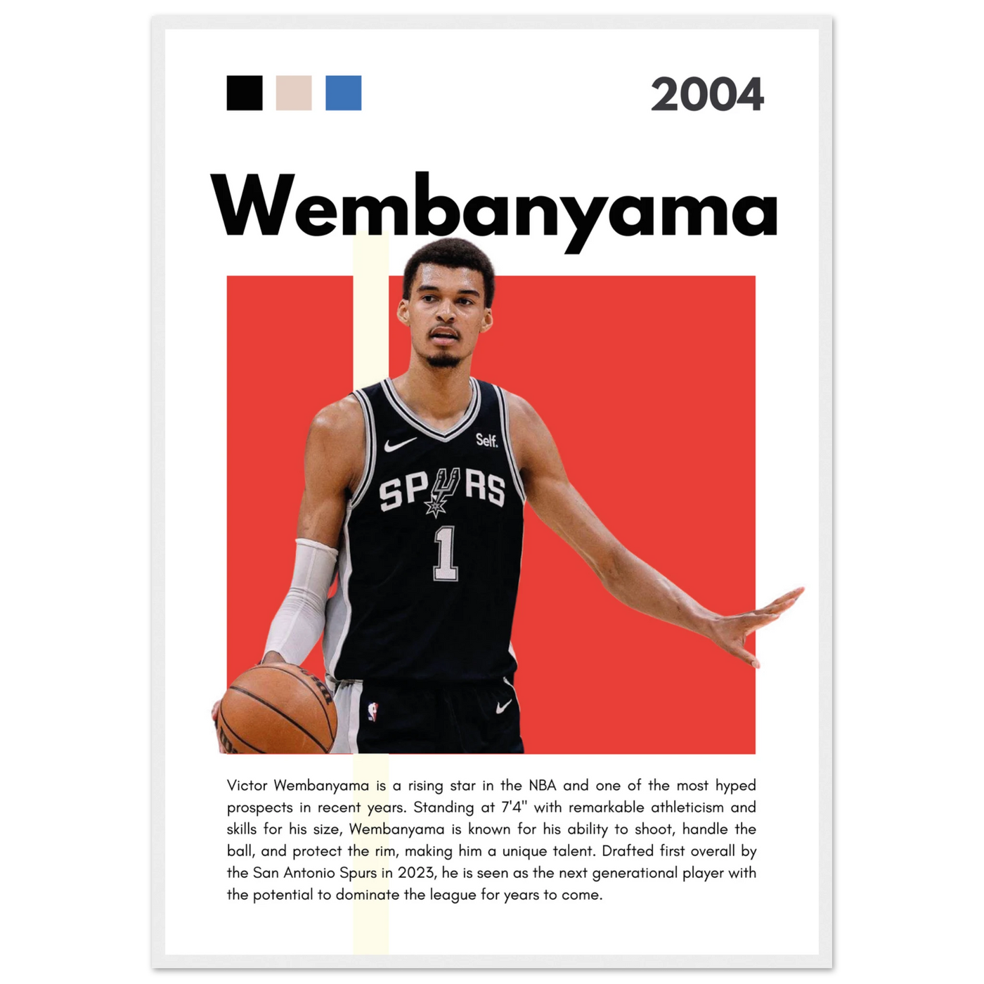 Victor Wembanyama Wemby Spurs Modern Art Print A1 (59.4 x 84.1 cm) White frame Vibrantwalls