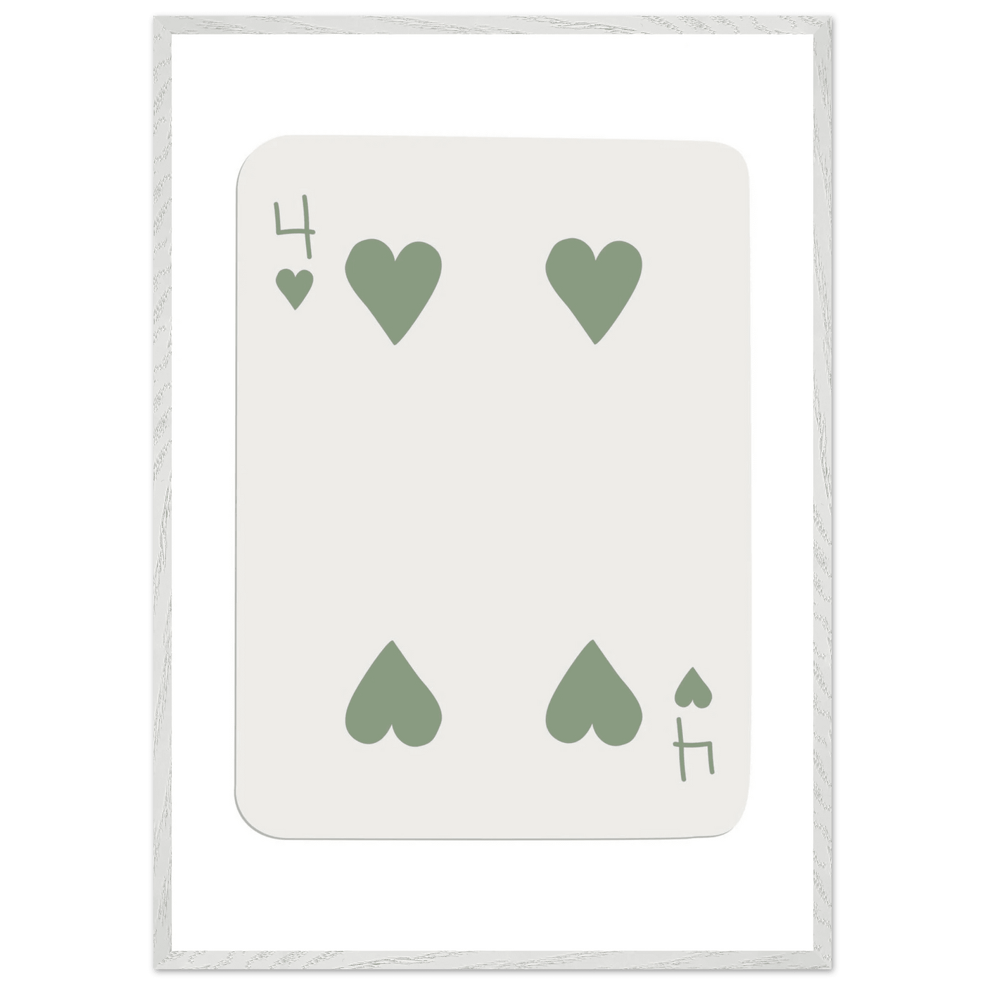 Minimalist Poker Card Art - Four of Hearts - Framed Poster, Sage Green Eco-Friendly Wood Frame - Vibrantwalls