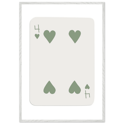Minimalist Poker Card Art - Four of Hearts - Framed Poster, Sage Green Eco-Friendly Wood Frame - Vibrantwalls