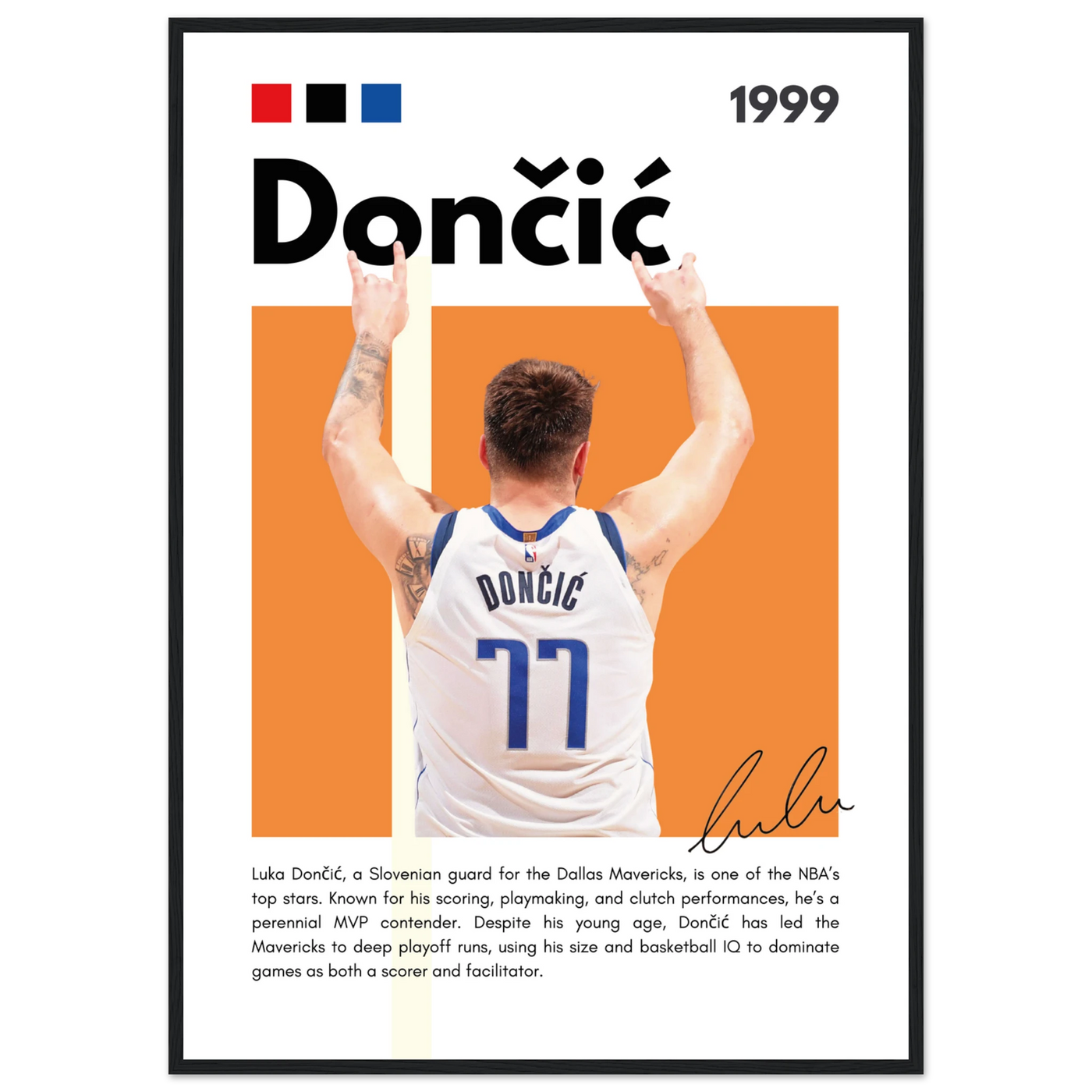 Luka Dončić El Matador Mavericks Framed Poster A1 (59.4 x 84.1 cm) Black frame Vibrantwalls
