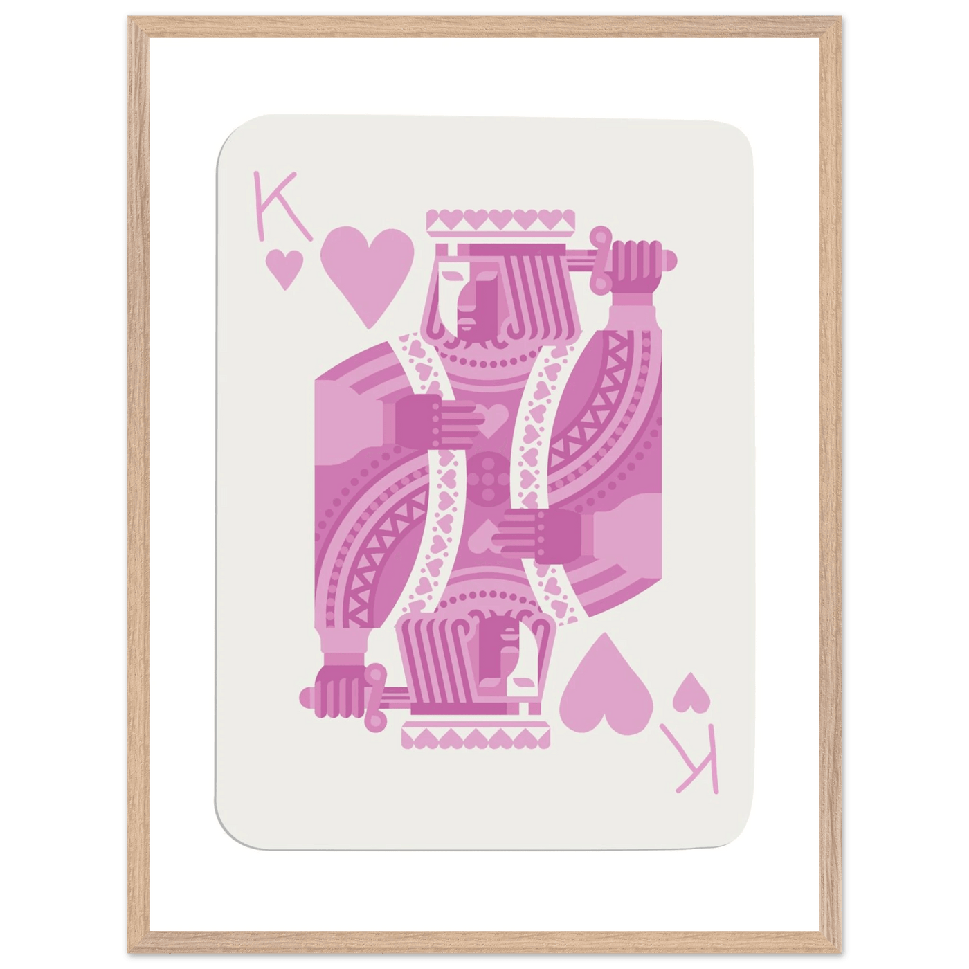 King of Hearts Modern Pink Poker Card Art - Mounted Framed Poster, Eco-Friendly Wood Frame - Vibrantwalls