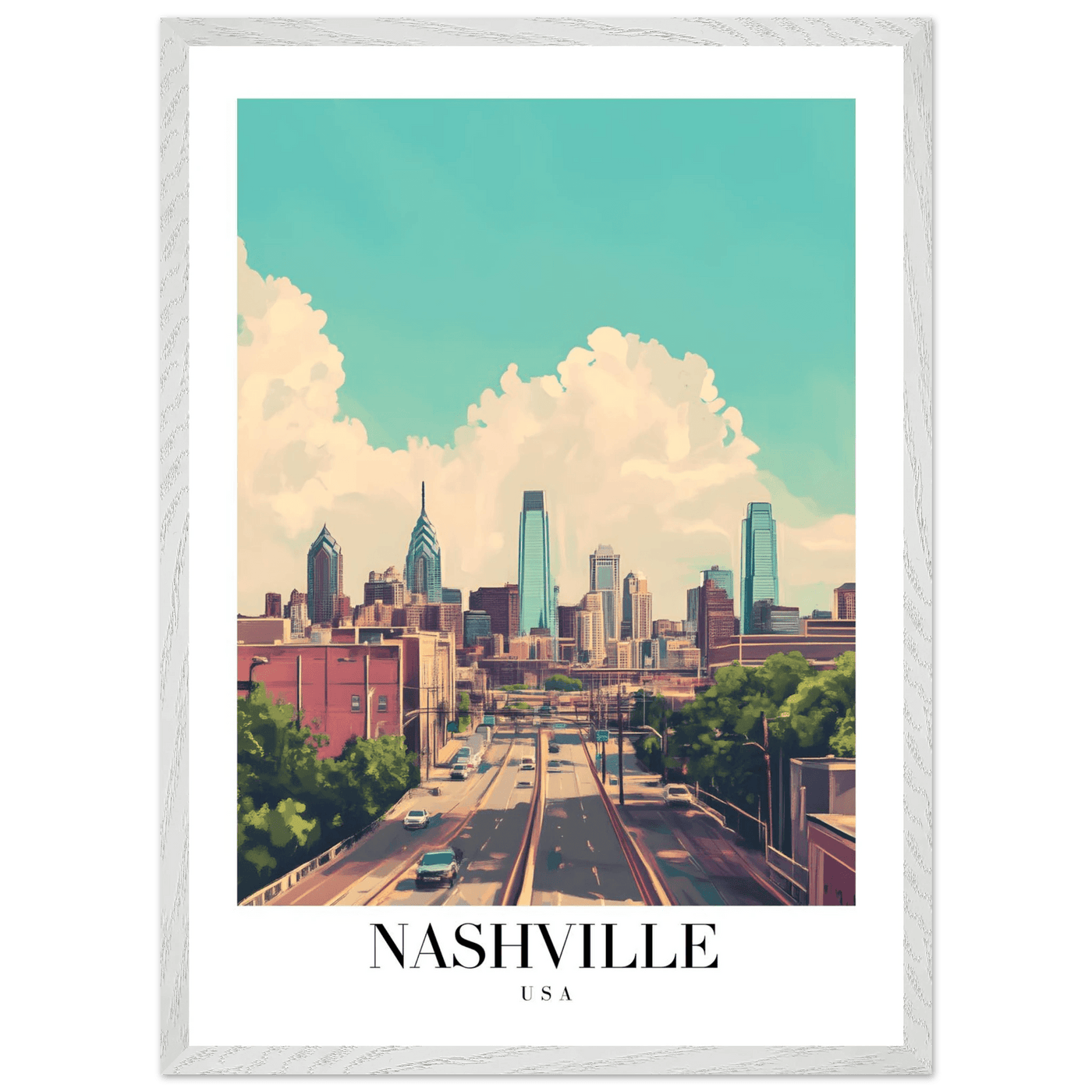 Nashville USA Framed Poster – Vibrant Urban Wall Art with Wooden Frame - Vibrantwalls