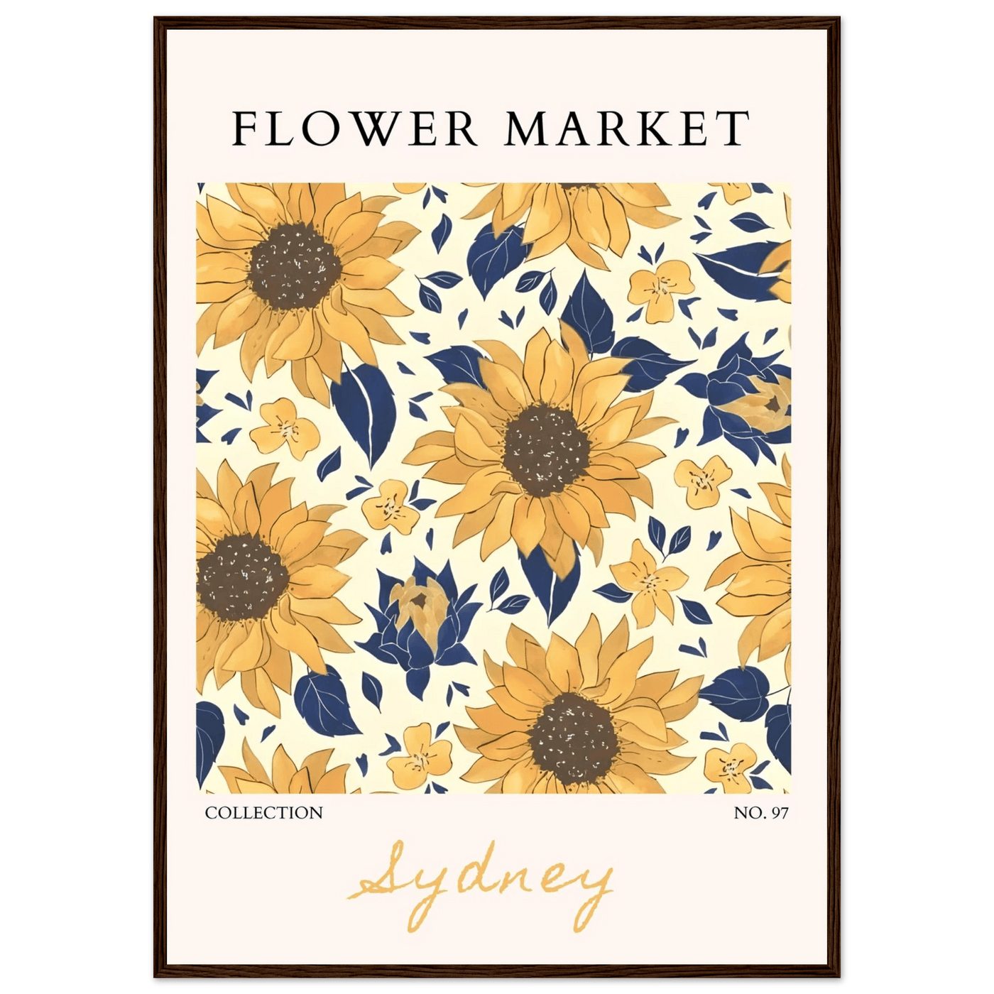 Vibrant Sunflower & Navy Floral Framed Poster – 'Flower Market Sydney' Collection | Ready-to-Hang Wall Art - Vibrantwalls