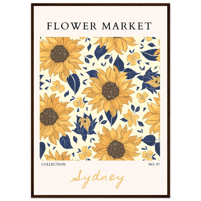 Vibrant Sunflower & Navy Floral Framed Poster – 'Flower Market Sydney' Collection | Ready-to-Hang Wall Art - Vibrantwalls