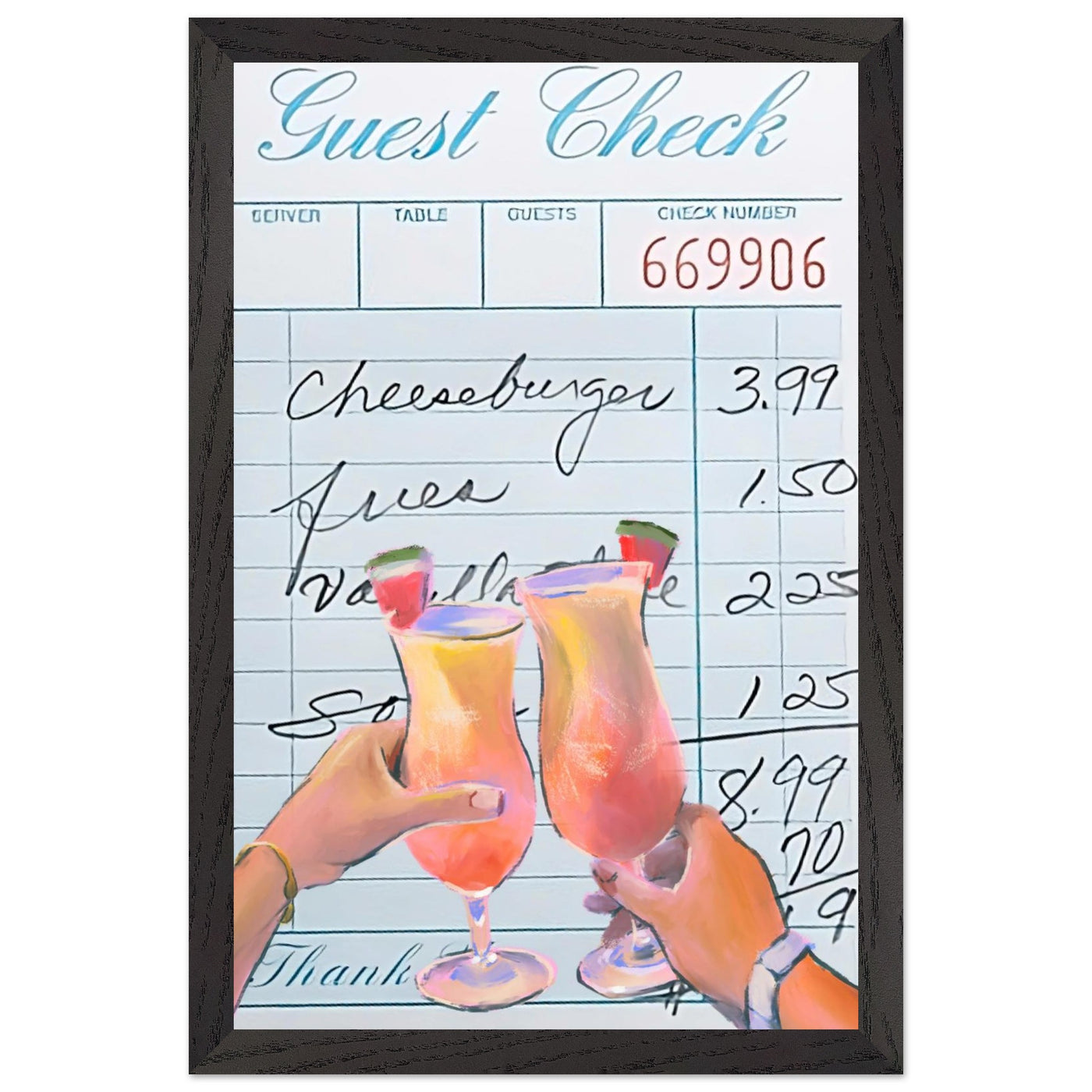 Retro Diner Cocktail "Guest Check" 28x43 cm XL (11x17″) Black frame Ready-to-hang Vibrantwalls