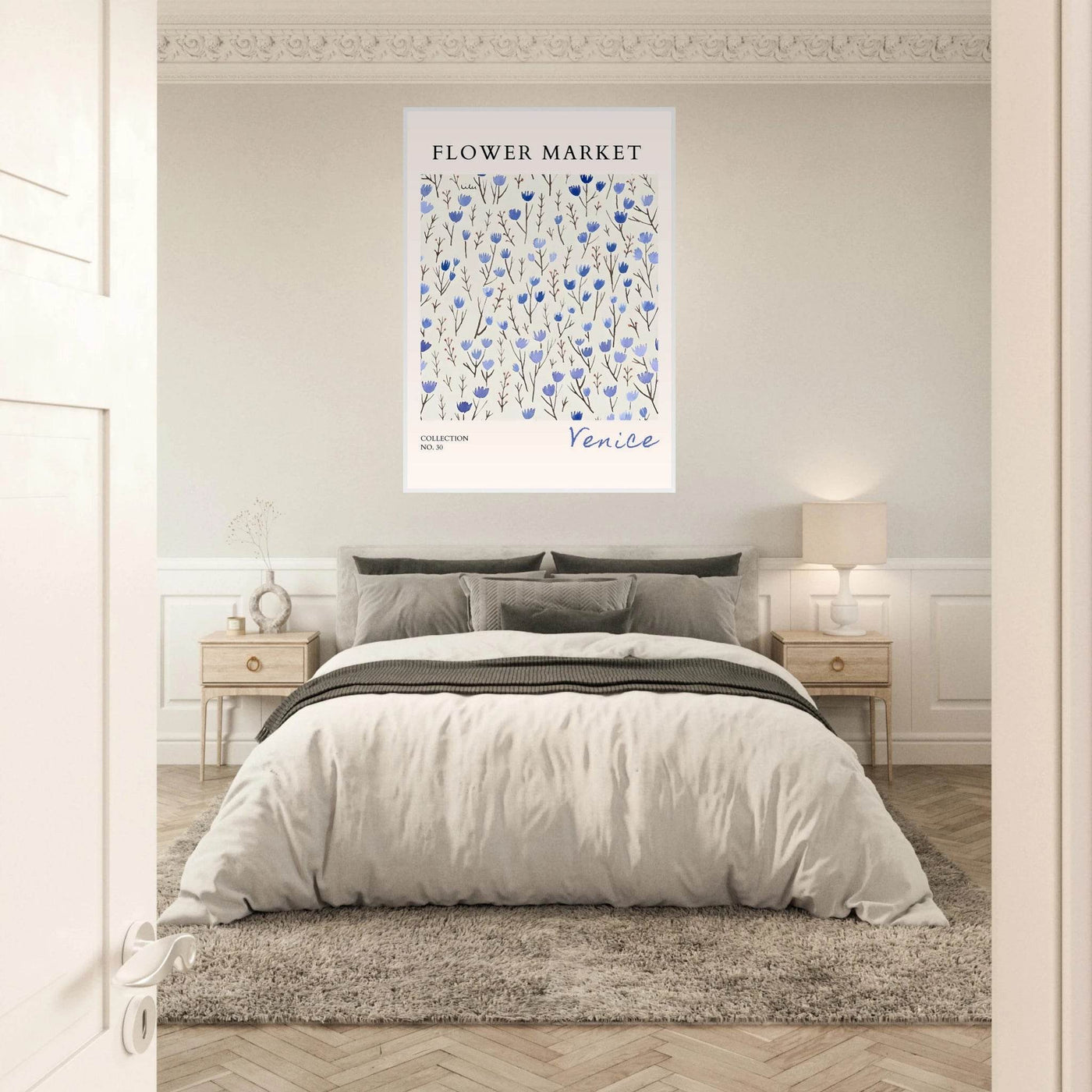 Venice Flower Market Framed Poster – Serene Blue Floral Art Print | Ready-to-Hang Wall Decor - Vibrantwalls