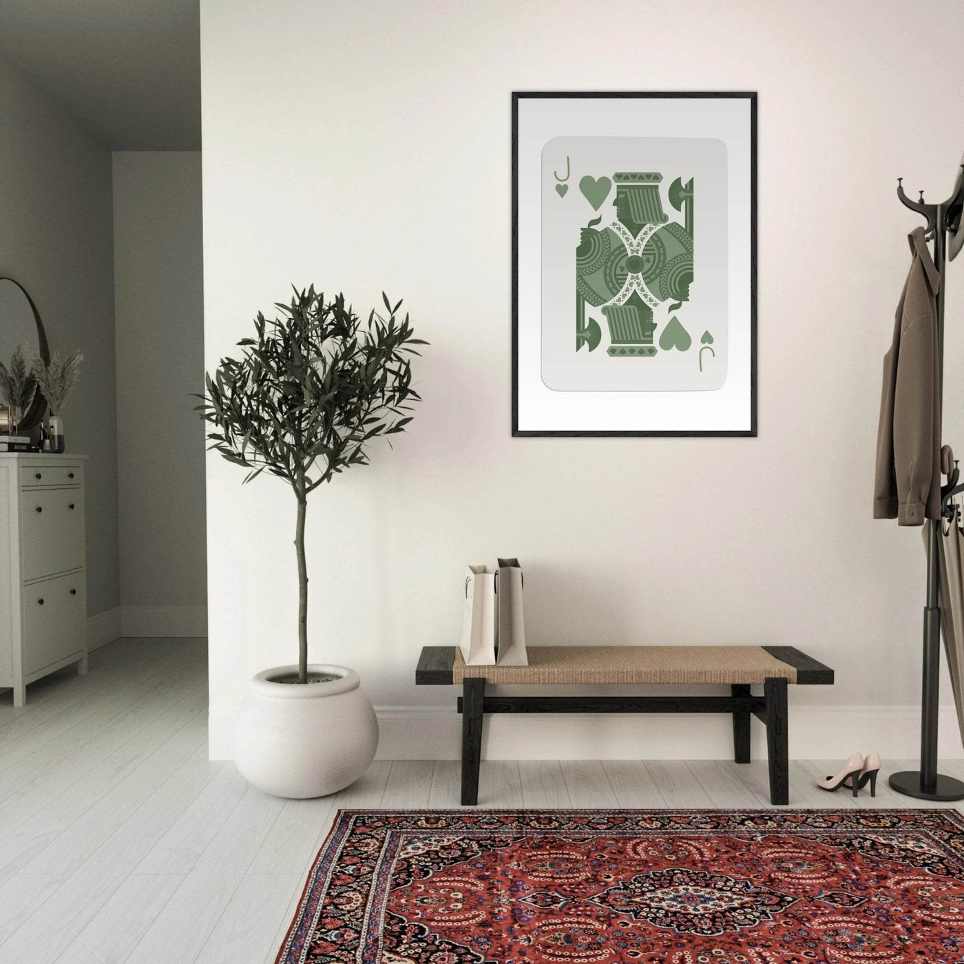 Minimalist Jack of Hearts Poker Card Print - Mounted Framed Eco-Friendly Art with Wood Frame - Vibrantwalls