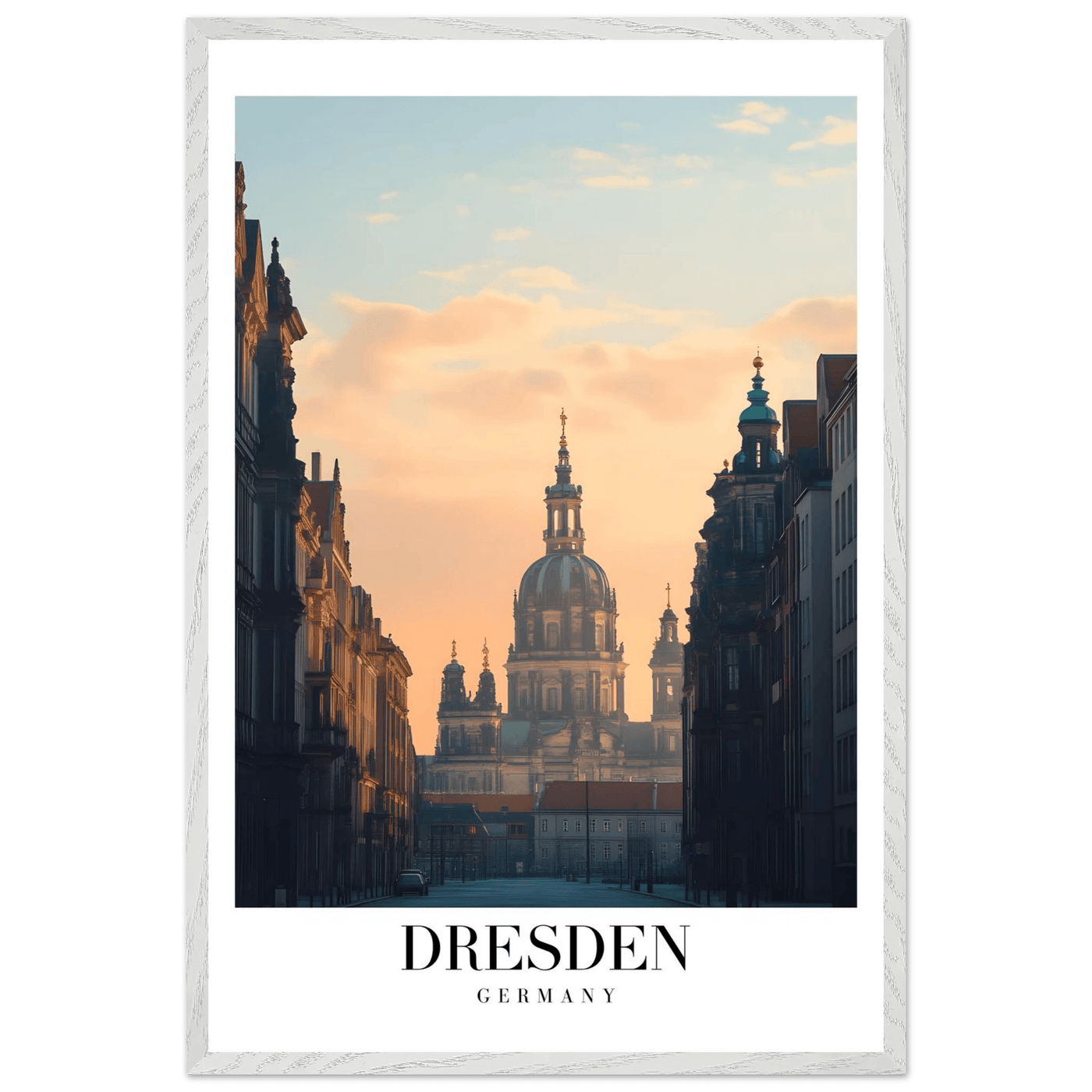 Dresden Germany Framed Poster – Warm Sunset Cityscape Wall Art with Wooden Frame Options - Vibrantwalls