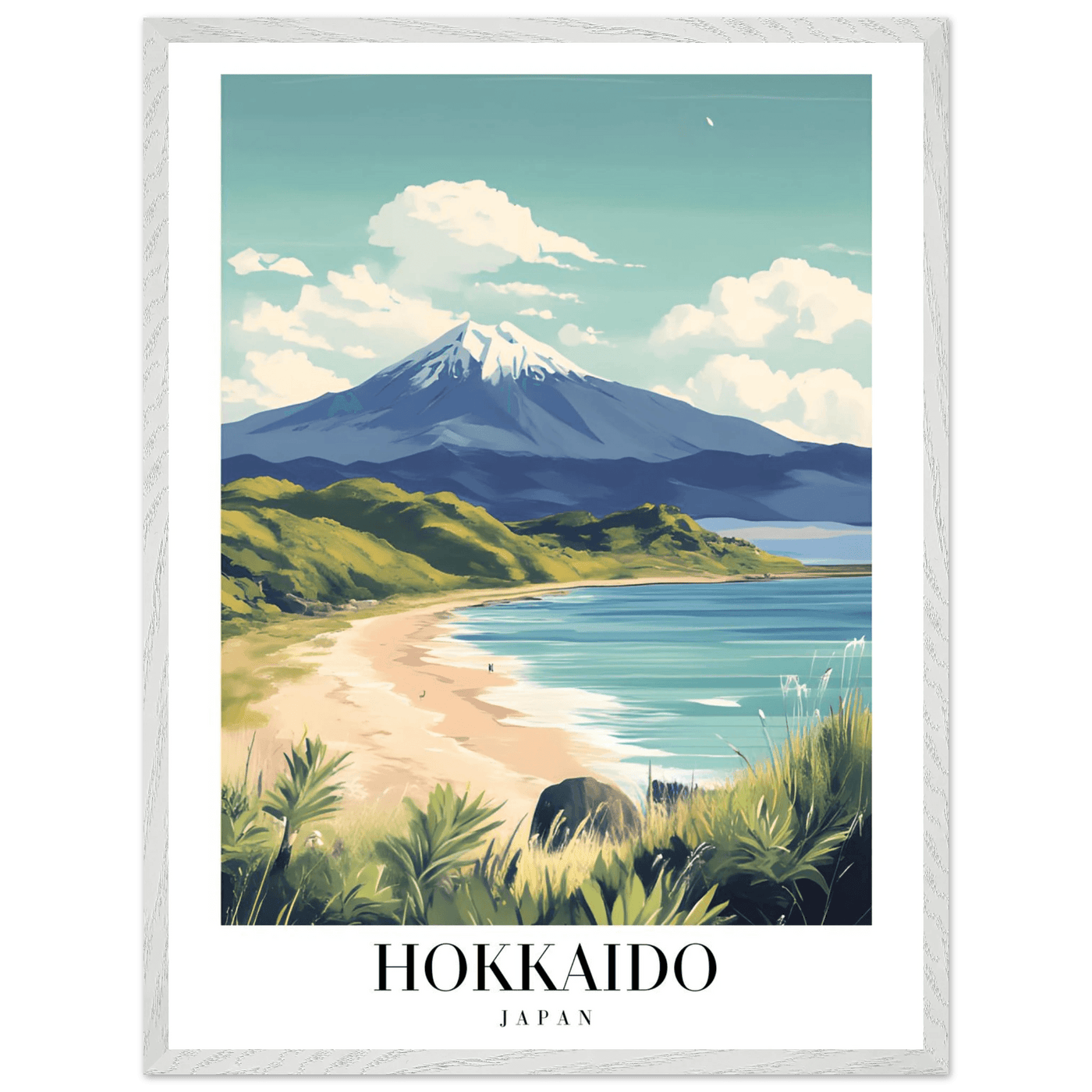 Hokkaido Japan Framed Poster – Vintage Mount Yotei Travel Wall Art with Wooden Frame - Vibrantwalls