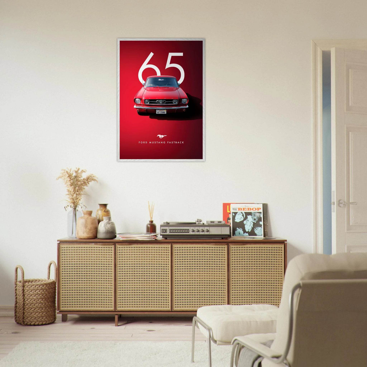 Iconic '65 Ford Mustang Fastback Framed Poster | Timeless Automotive Art, Ready-to-Hang in Your Style - Vibrantwalls