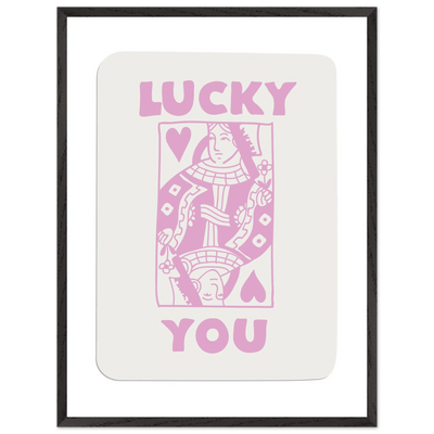 Lucky You Poker Card Art Print - Queen of Hearts Framed Poster, Pink & Cream Aesthetic Decor - Vibrantwalls