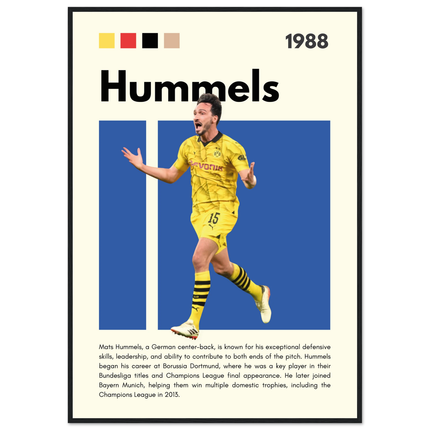 Mats Hummels Borussia Dortmund Framed Poster – Modern Football Art Print 70x100 cm 28x40″ Black frame Vibrantwalls