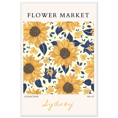 Vibrant Sunflower & Navy Floral Framed Poster – 'Flower Market Sydney' Collection | Ready-to-Hang Wall Art - Vibrantwalls
