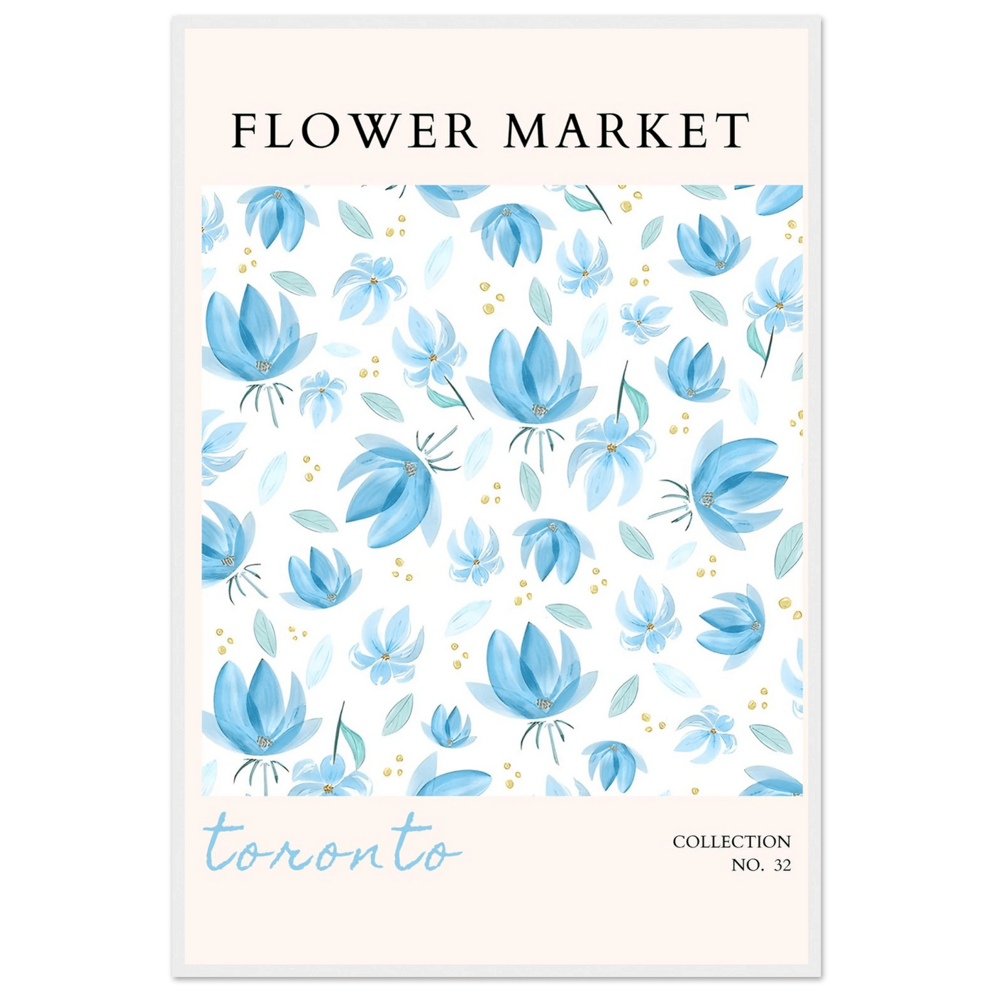 Toronto Flower Market Wall Art – Delicate Blue Floral & Gold Dot Prints | Framed & Ready-to-Hang - Vibrantwalls
