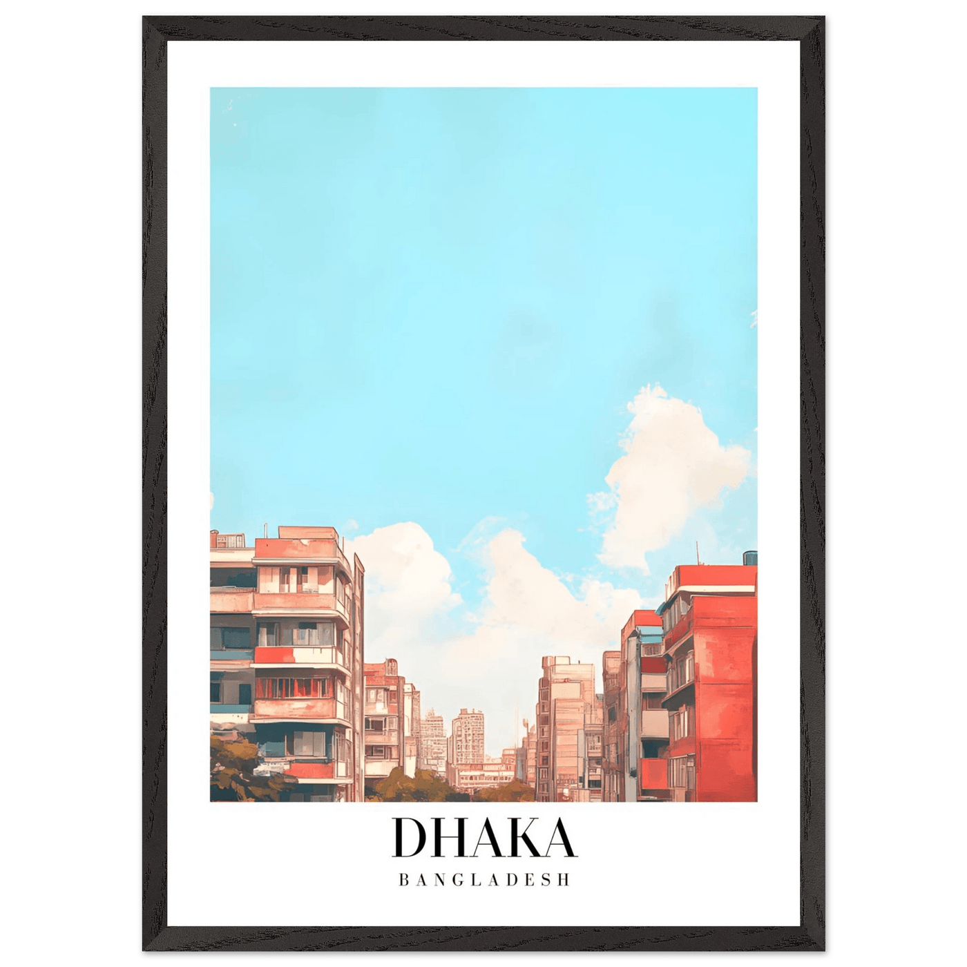 Dhaka Bangladesh Framed Poster – Pastel Cityscape Wall Art with Customizable Wooden Frame - Vibrantwalls