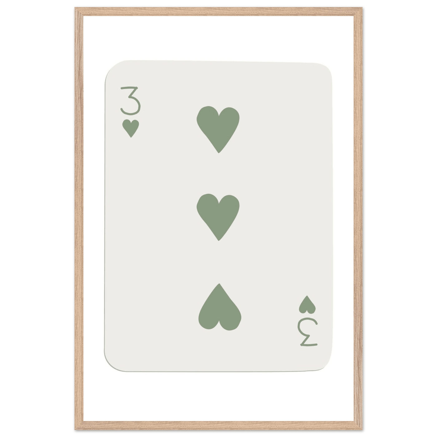 Minimalist Three of Hearts Poker Card Print - Mounted & Framed Eco-Friendly Wall Art for Modern Decor - Vibrantwalls