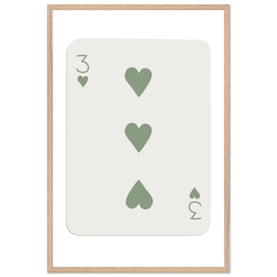 Minimalist Three of Hearts Poker Card Print - Mounted & Framed Eco-Friendly Wall Art for Modern Decor - Vibrantwalls