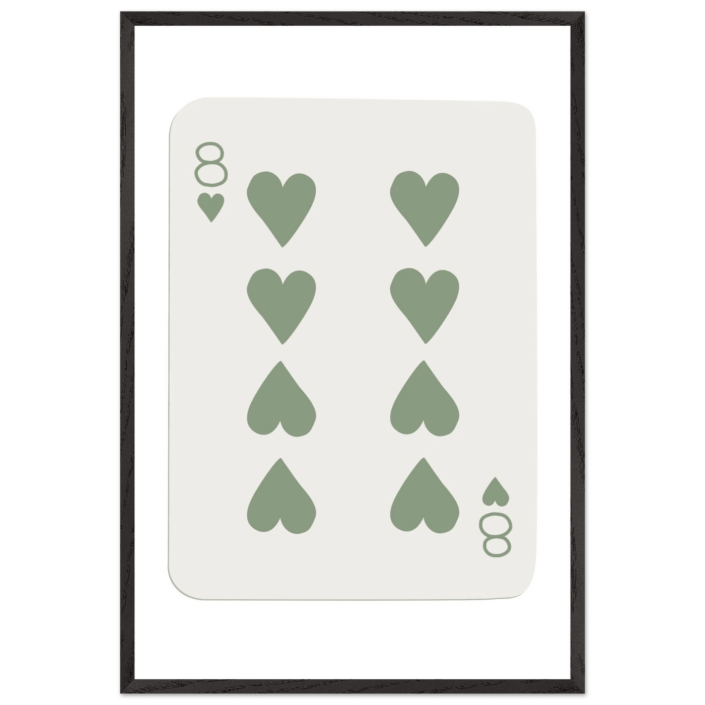 Minimalist Eight of Hearts Poker Card Print - Mounted Framed Poster Art, Eco-Friendly Wood Frame in Sage Green - Vibrantwalls